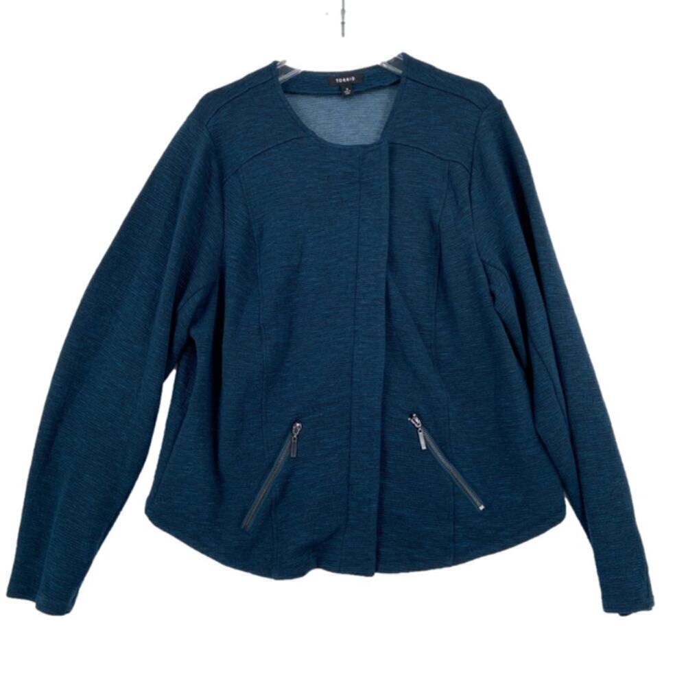 Torrid Moto Blazer Jacket Size 3X Dark Teal Textured Knit Asymmetric Zip‎